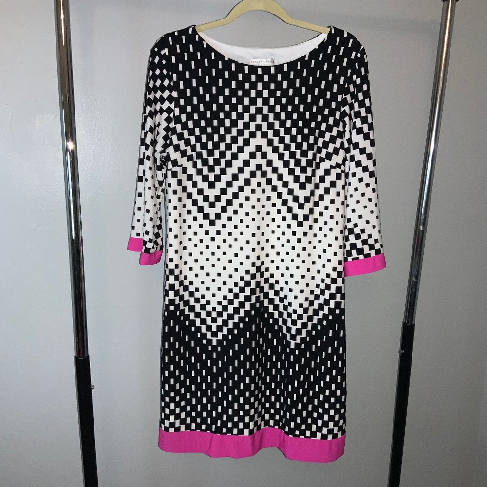 Sandra Darren A Line geo print 3/4 sleeve dress Sz 14